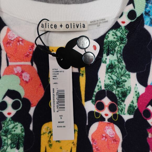 Alice Olivia Sweater Women Small NWT Gleeson Printed Pullover Stace Face Rainbow - Picture 3 of 10